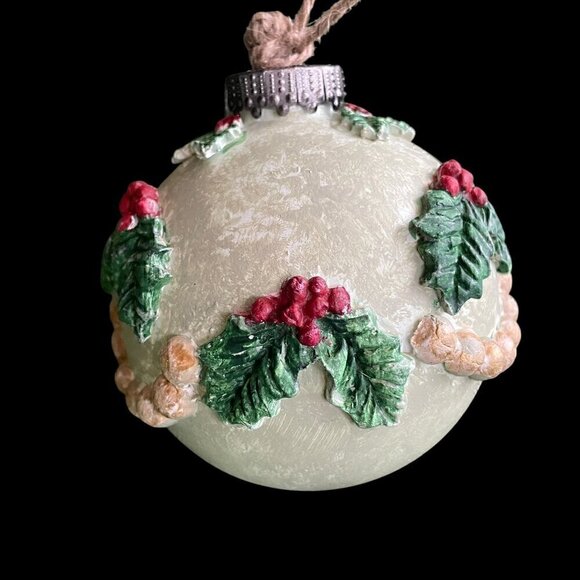 Handmade Acrylic and Clay Christmas Holly Ornament One of a Kind - Picture 2 of 9